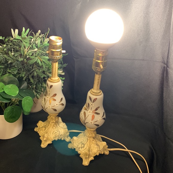Set of 2 hard to find Vianne (VV) French mid century gilded table lamps - Picture 4 of 16